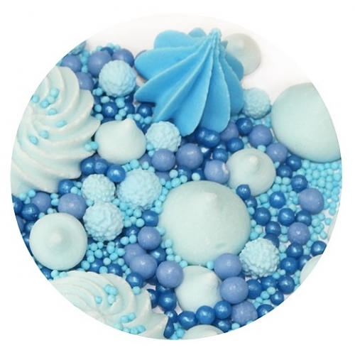 Posypka na tort bezy beziki perełki maczki mimoza dekoracja niebieski mix